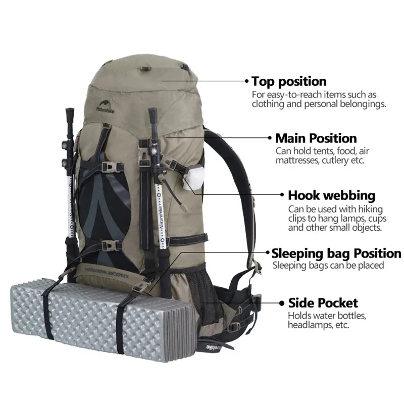 70L Camping Backpack with Rain Cover – Ergonomic and Large Capacity for Hiking and Trekking