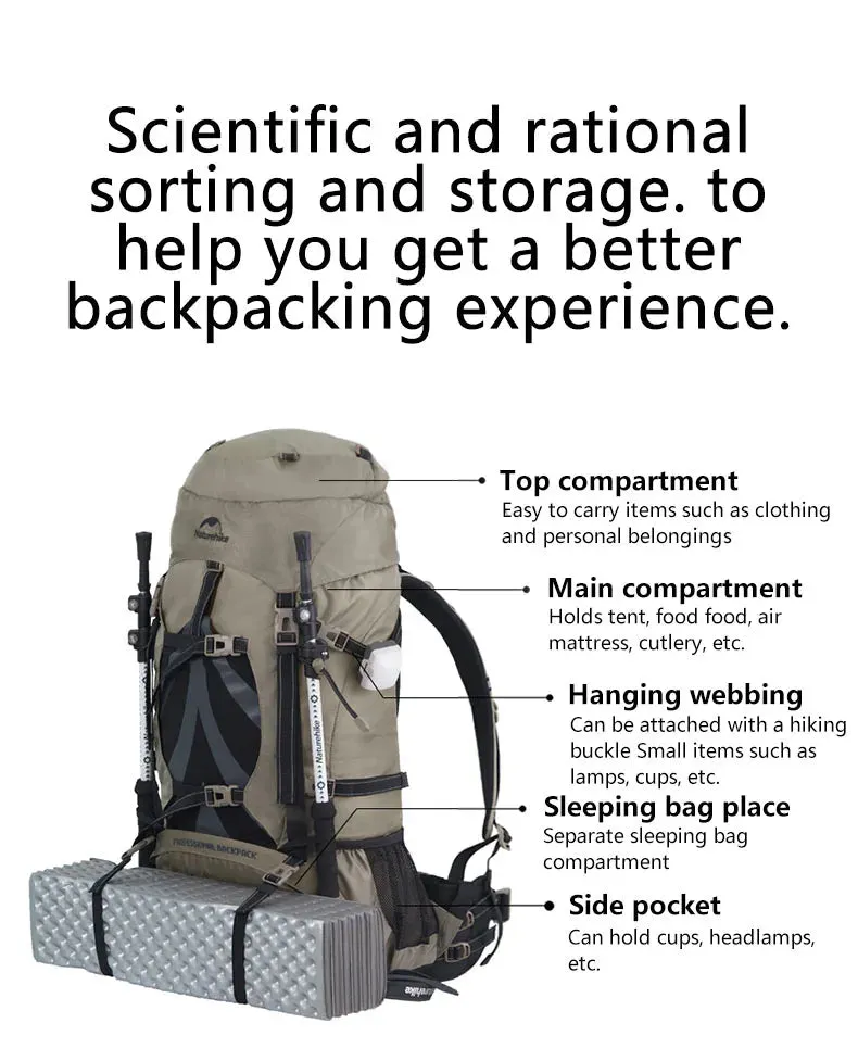 70L Camping Backpack with Rain Cover – Ergonomic and Large Capacity for Hiking and Trekking