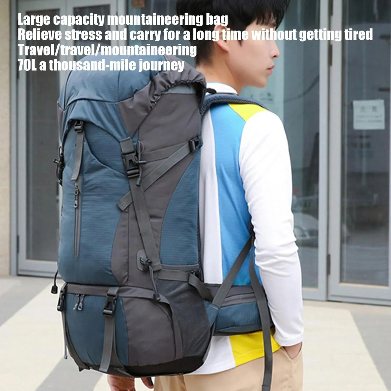 70L Hiking Backpack - 70L Padded Foldable Hiking Backpack | Camping Gear Daypack | Outdoor Sports Mountaineering Bag | Ergonomic Breathable Rucksack with Adjustable Shoulder Straps for Trekking