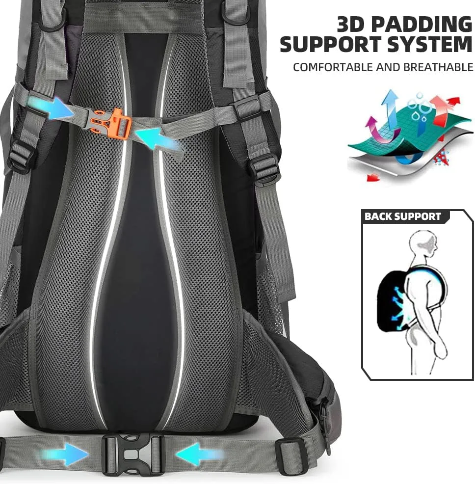 70L Hiking Backpack with Rain Cover Lightweight Travel Backpack Waterproof Camping Backpack