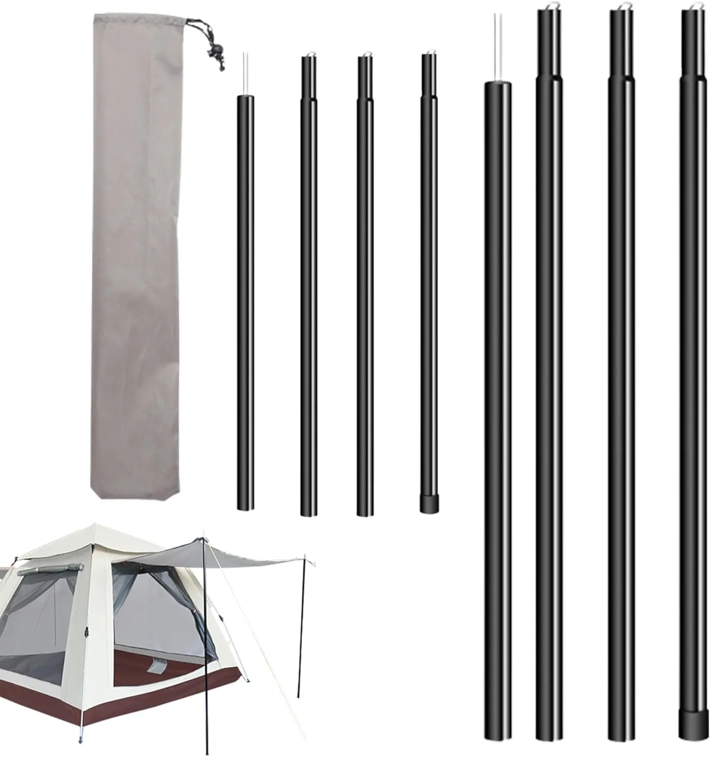 8 Sections Tent Poles with 1PC Storage Bag 78.74 Inch Elescopic Adjustable Tarp Poles Anti-Slip Awning Poles for Headroom Canopy Porch Sun Shade Sail, Tarp Poles