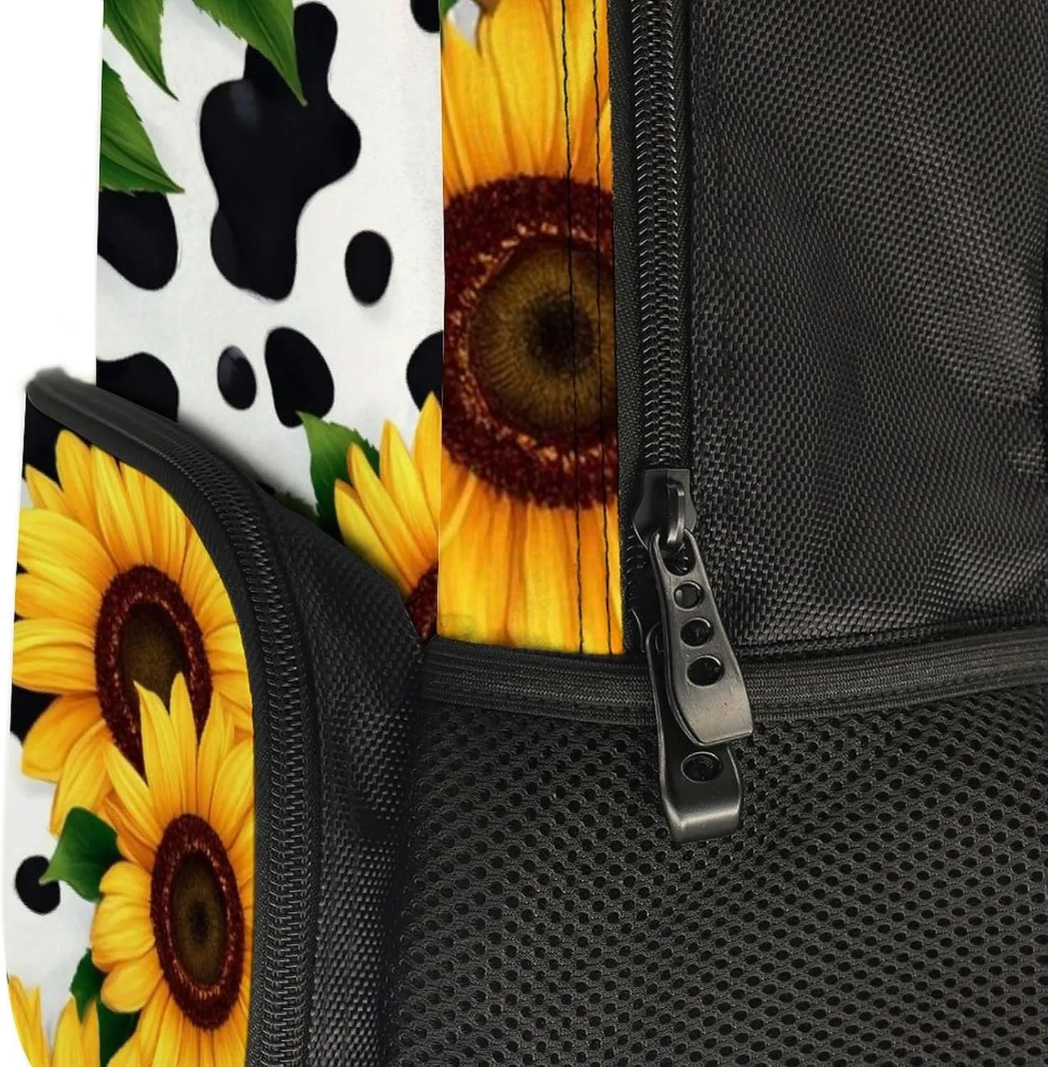 80S Vintage Sunflower Cow Print Daypack Backpack Polyester Multipurpose Anti-Theft Shoulder Bag Big Capacity Gym Outdoor Hiking Backpack With Smooth Zippers