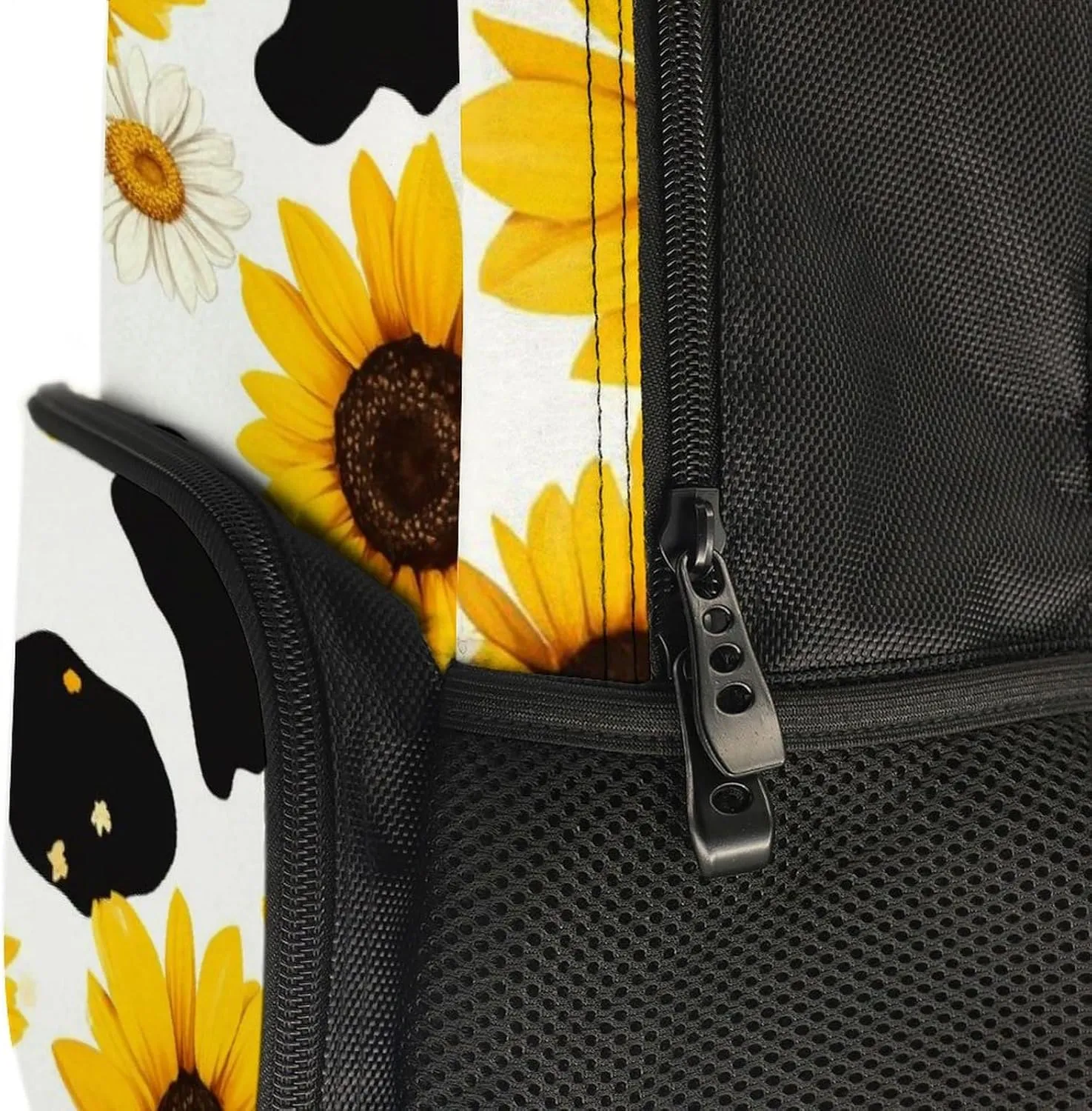 80S Vintage Sunflower Cow Print Rucksack Polyester Anti-Theft Multipurpose Carry On Bag Large Capacity Travel and Sport Backpack Rucksack With Smooth Zippers