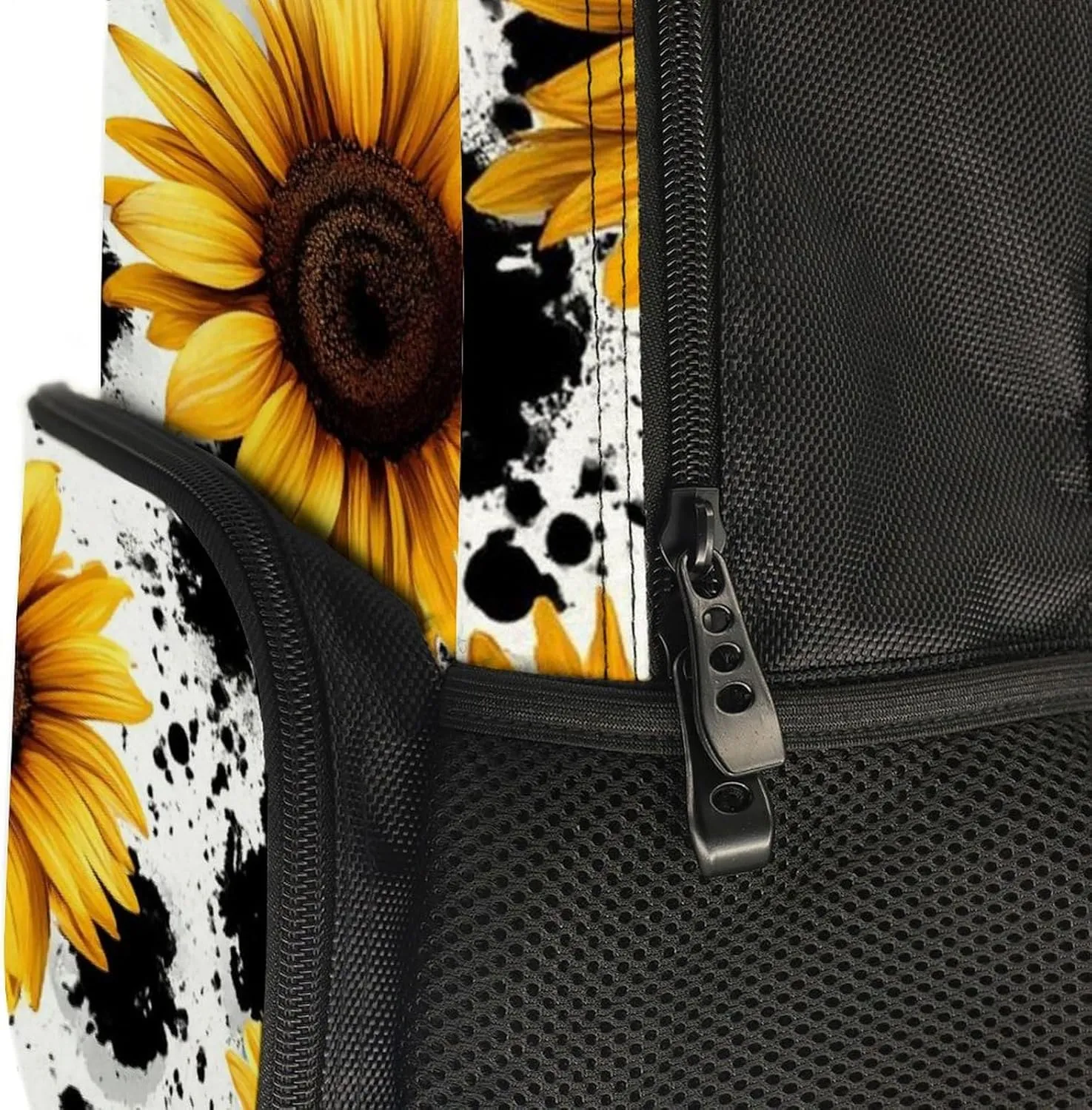 80S Vintage Sunflower Cow Print Rucksacks Lightweight Multipurpose Anti-Theft Shoulder Bag Big Capacity Traveling & Camping Backpack With Side Pockets