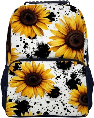 80S Vintage Sunflower Cow Print Rucksacks Lightweight Multipurpose Anti-Theft Shoulder Bag Big Capacity Traveling & Camping Backpack With Side Pockets