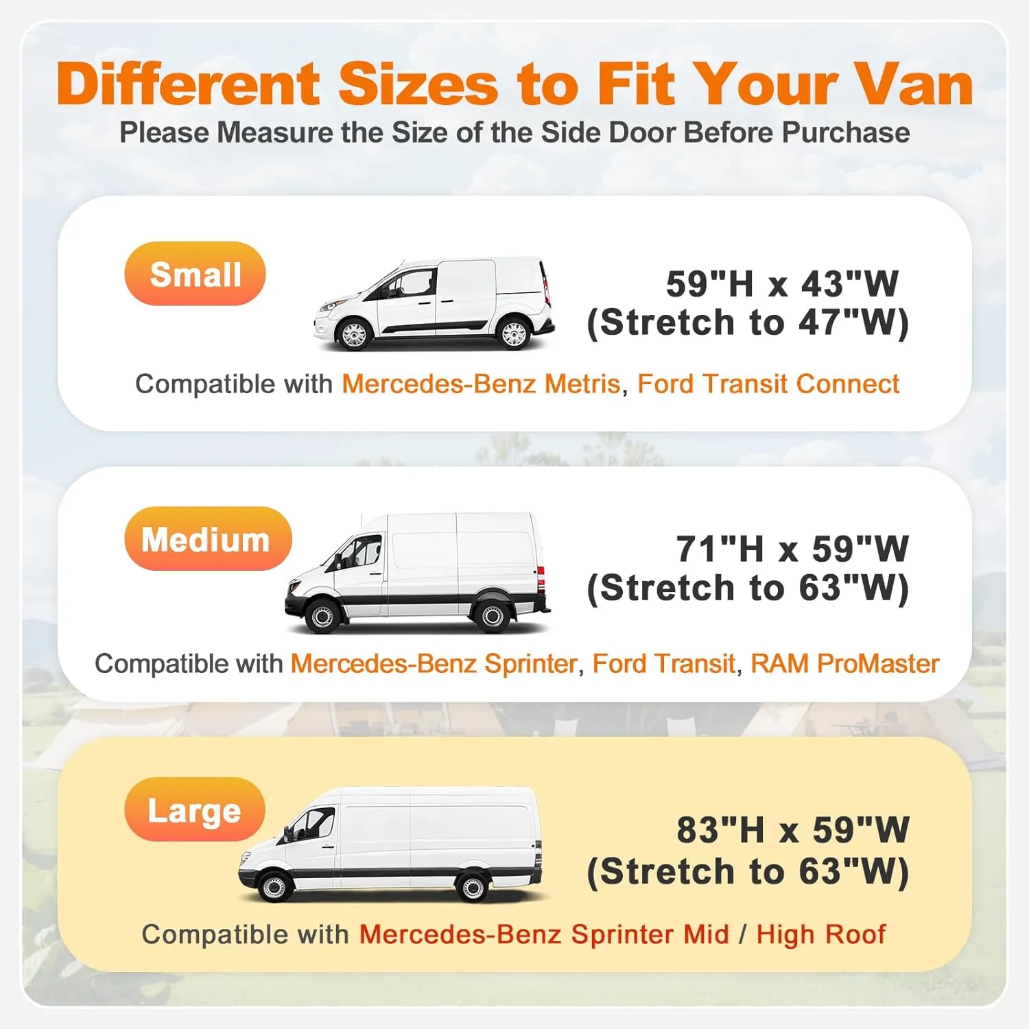 83" H x 59" W Sliding Door Van Bug Screen, Magnetic Closure Van Screen Mesh Curtains, Side Door Camping Mosquito Net, Compatible with Mercedes-Benz Sprinter Mid/High Roof, Campervan, Large