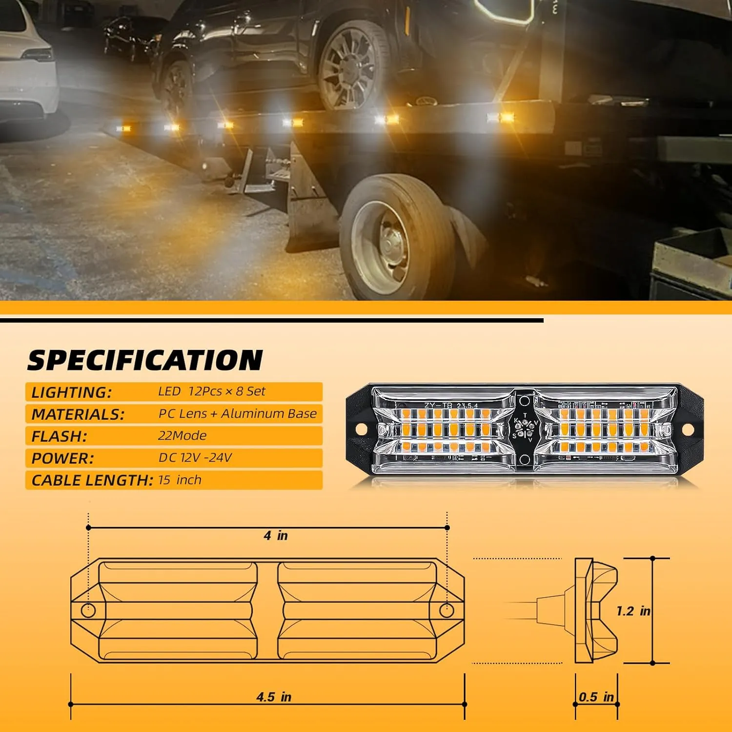 8pcs 12-LED Emergency Strobe Light Ultra Slim Grille Flashing Warning Light Kit for Vehicles and Trucks (Blue)