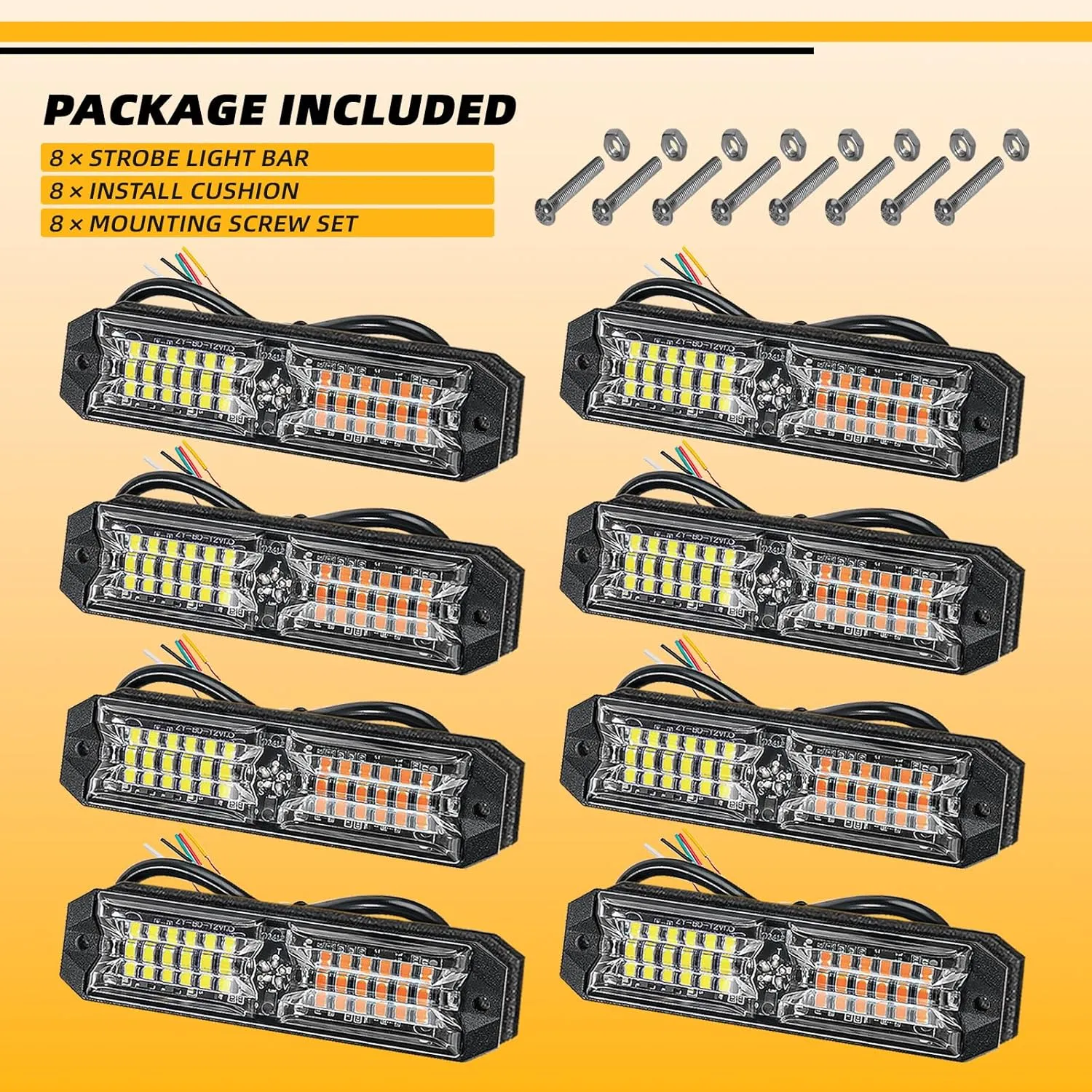 8pcs 12-LED Emergency Strobe Light Ultra Slim Grille Flashing Warning Light Kit for Vehicles and Trucks (Blue)