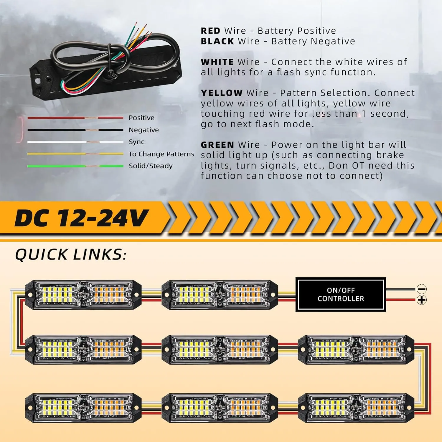 8pcs 12-LED Emergency Strobe Light Ultra Slim Grille Flashing Warning Light Kit for Vehicles and Trucks (Blue)