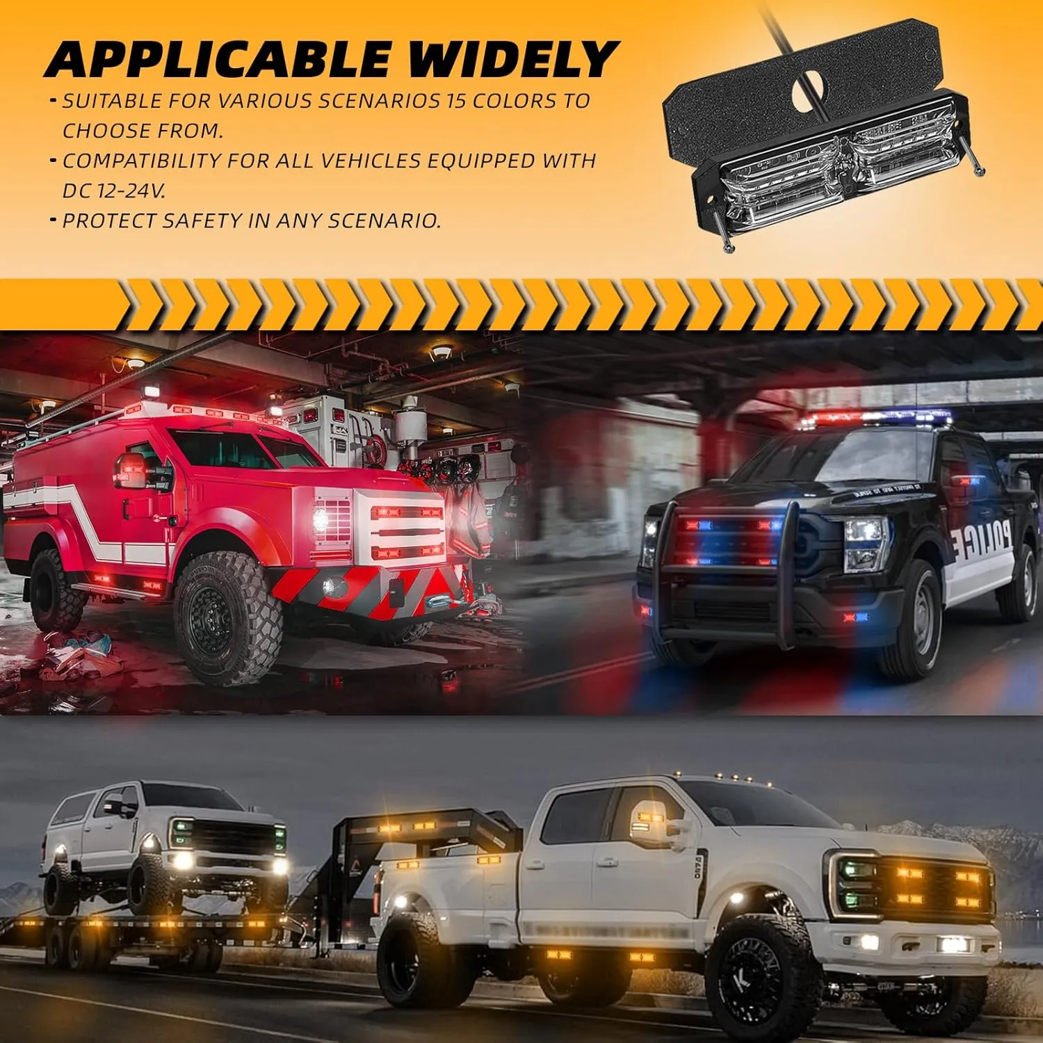8pcs 12-LED Emergency Strobe Light Ultra Slim Grille Flashing Warning Light Kit for Vehicles and Trucks (Blue)