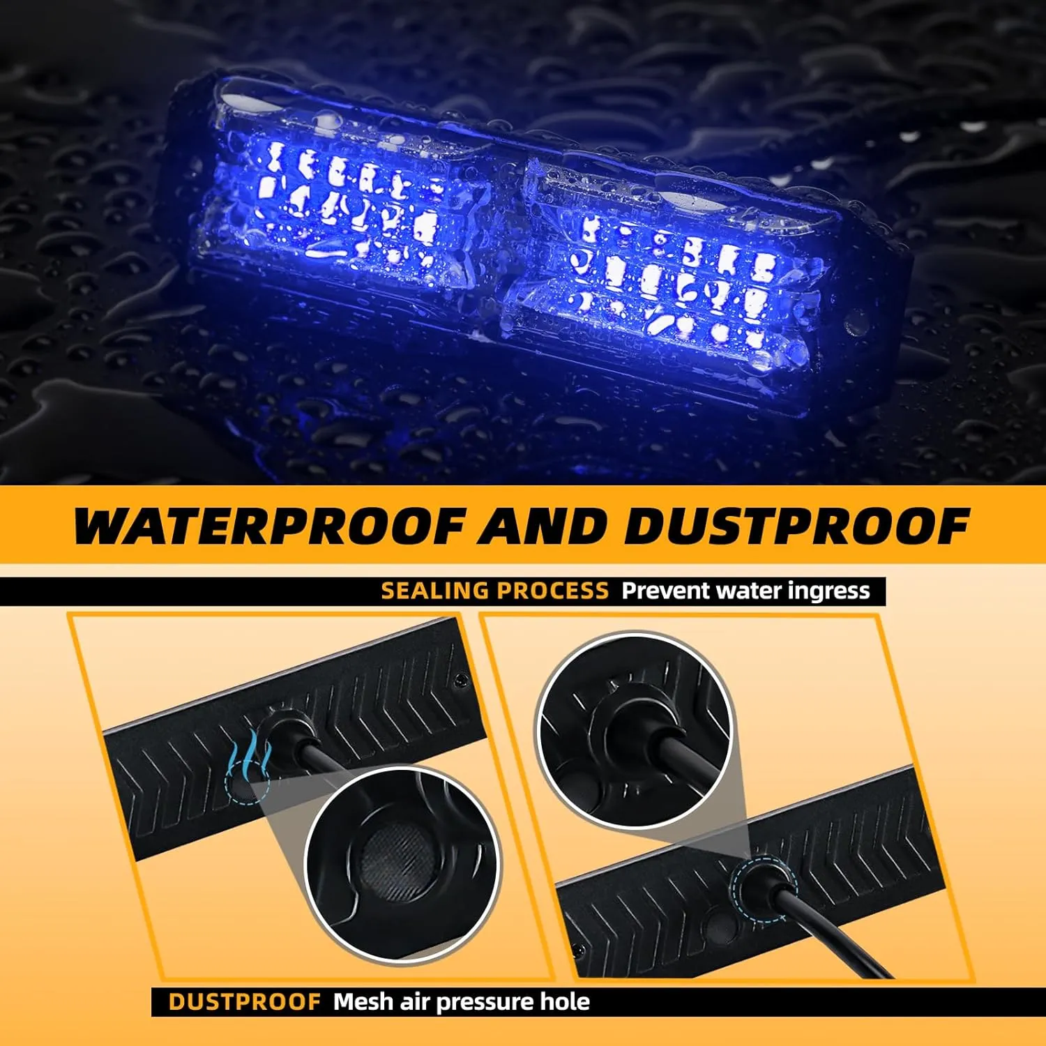8pcs 12-LED Emergency Strobe Light Ultra Slim Grille Flashing Warning Light Kit for Vehicles and Trucks (Blue)