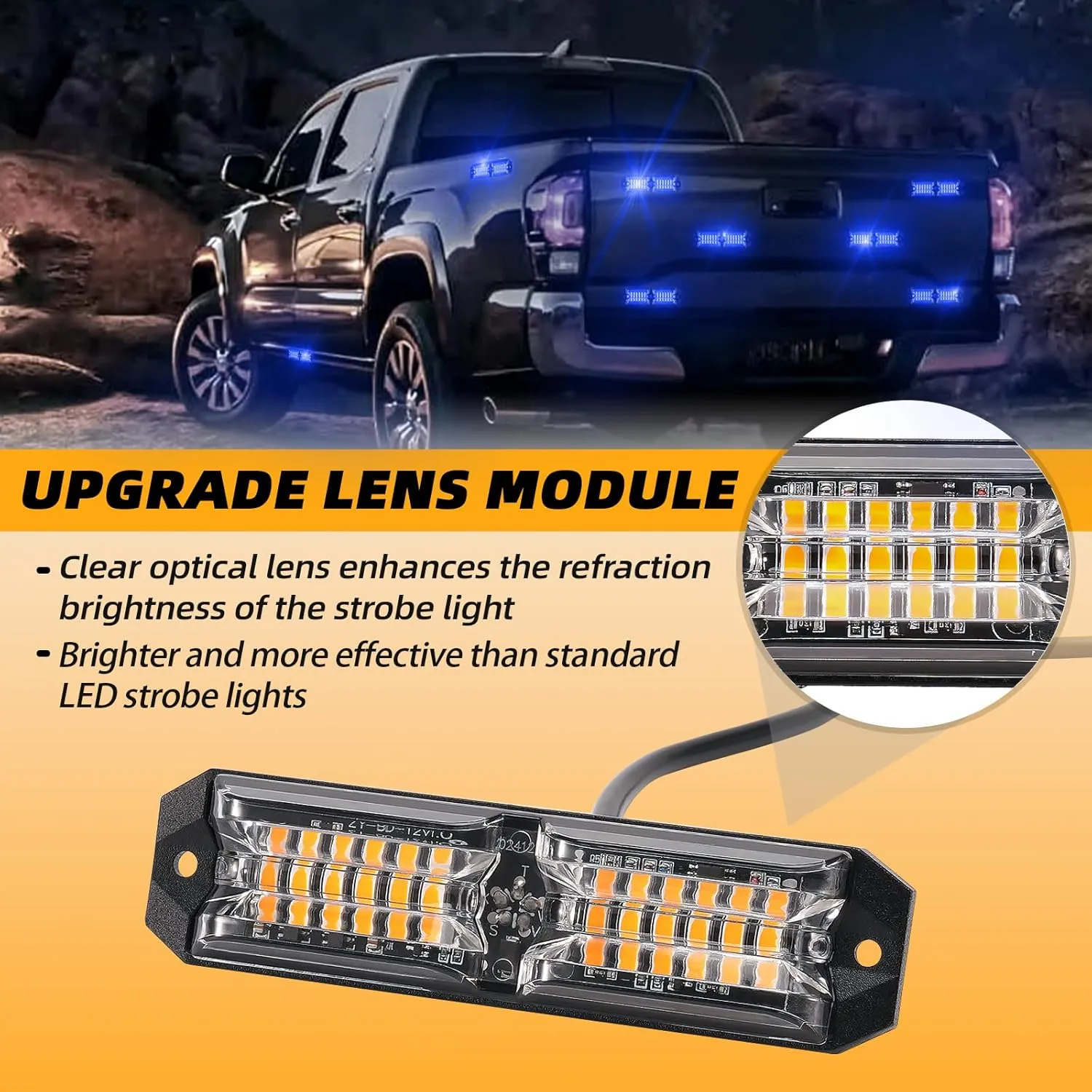 8pcs 12-LED Emergency Strobe Light Ultra Slim Grille Flashing Warning Light Kit for Vehicles and Trucks (Blue)