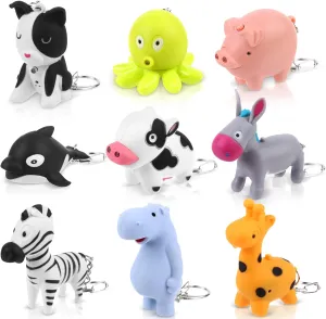 9 PCS Animal Flashlight Keychain - Pediatric Nurse Flashlight with Giraffe, Cow, Pig, Hippo, Octopus, Puppy, Horse, Whale, Little Donkey - Badge Reel