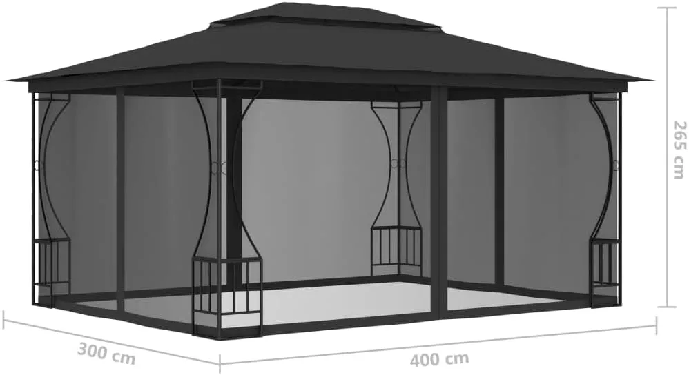 9.8x13.1ft Steel Frame Gazebo with Protective Nets Anthracite Outdoor Canopy Tent for Backyard Camping Parties Patio Furniture Cover