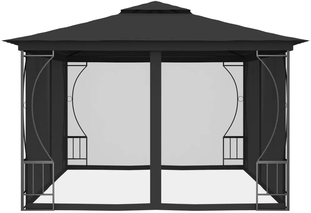 9.8x13.1ft Steel Frame Gazebo with Protective Nets Anthracite Outdoor Canopy Tent for Backyard Camping Parties Patio Furniture Cover
