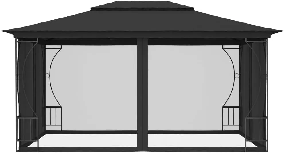 9.8x13.1ft Steel Frame Gazebo with Protective Nets Anthracite Outdoor Canopy Tent for Backyard Camping Parties Patio Furniture Cover