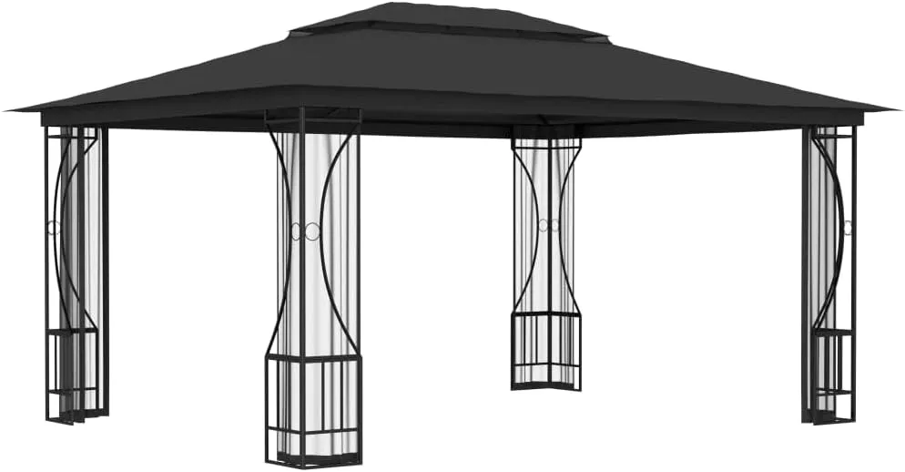 9.8x13.1ft Steel Frame Gazebo with Protective Nets Anthracite Outdoor Canopy Tent for Backyard Camping Parties Patio Furniture Cover
