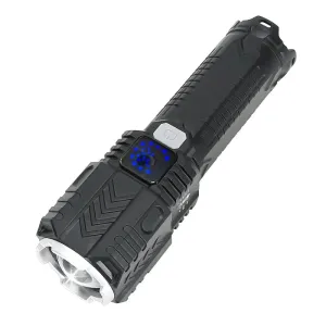 9900LM Powerful LED Flashlight with Battery Display, USB Rechargeable, Telescopic Zoom Torch for Outdoor Camping and Fishing