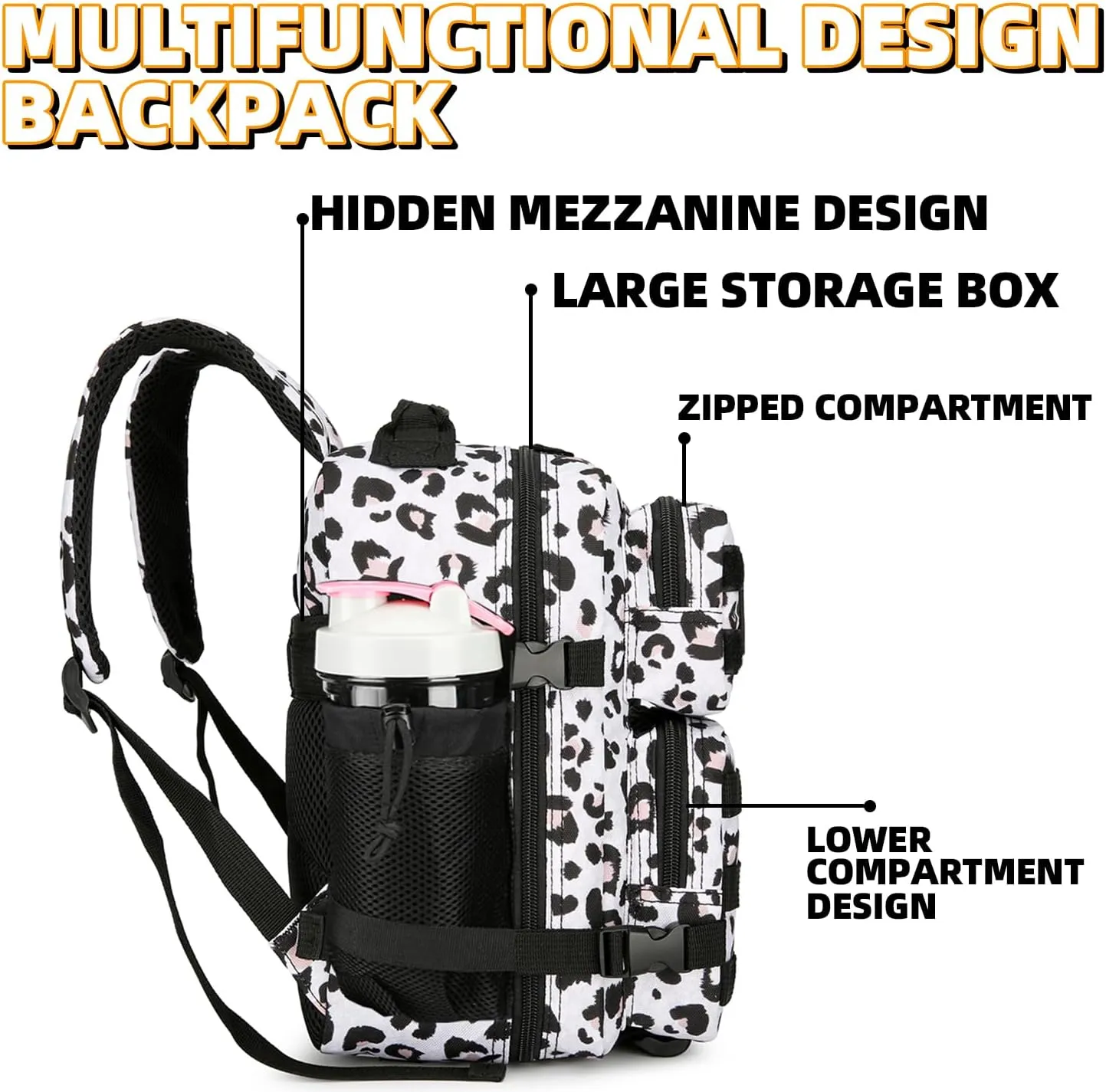 9L Mini Tactical Backpack 9L Assault Pack 9L Tactical Backpack Hiking Fitness Backpack（White Leopard）