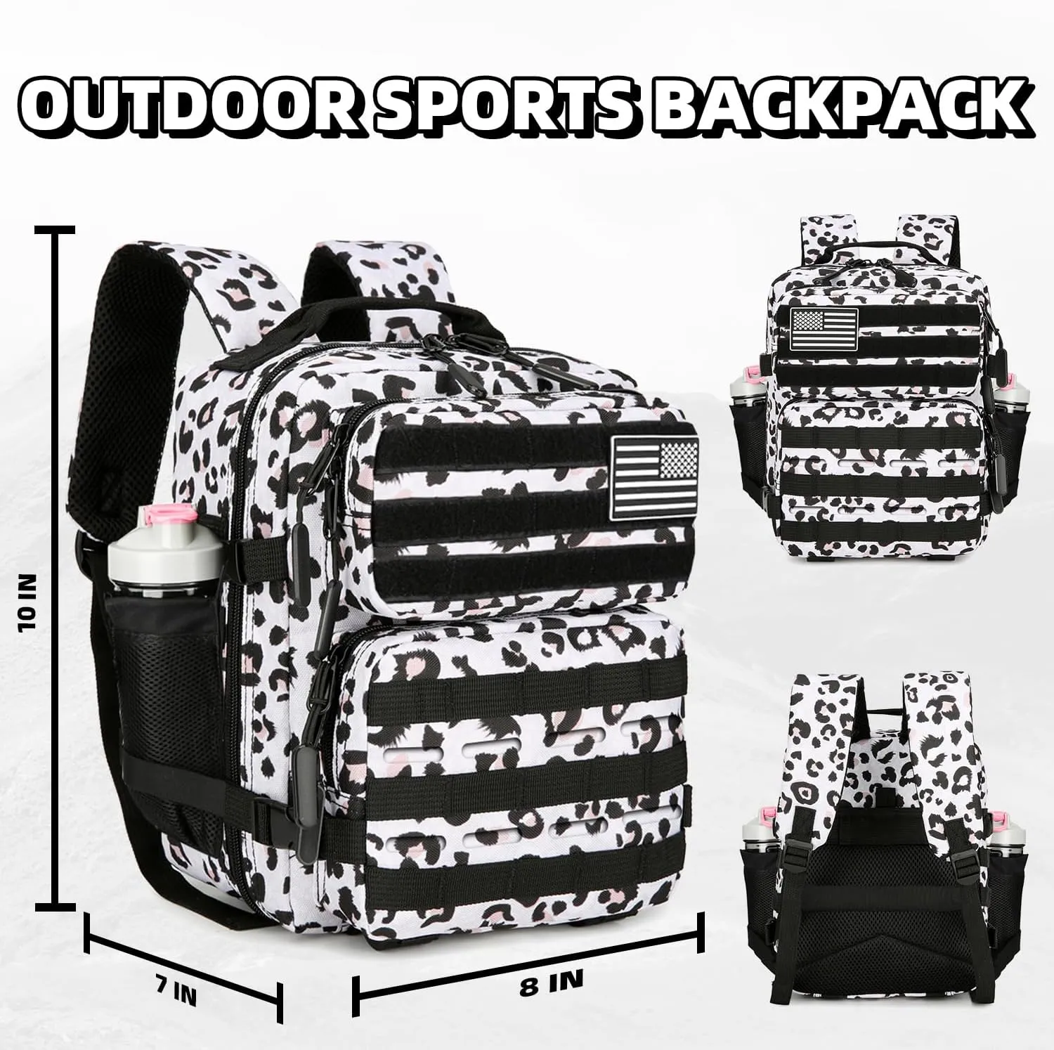 9L Mini Tactical Backpack 9L Assault Pack 9L Tactical Backpack Hiking Fitness Backpack（White Leopard）