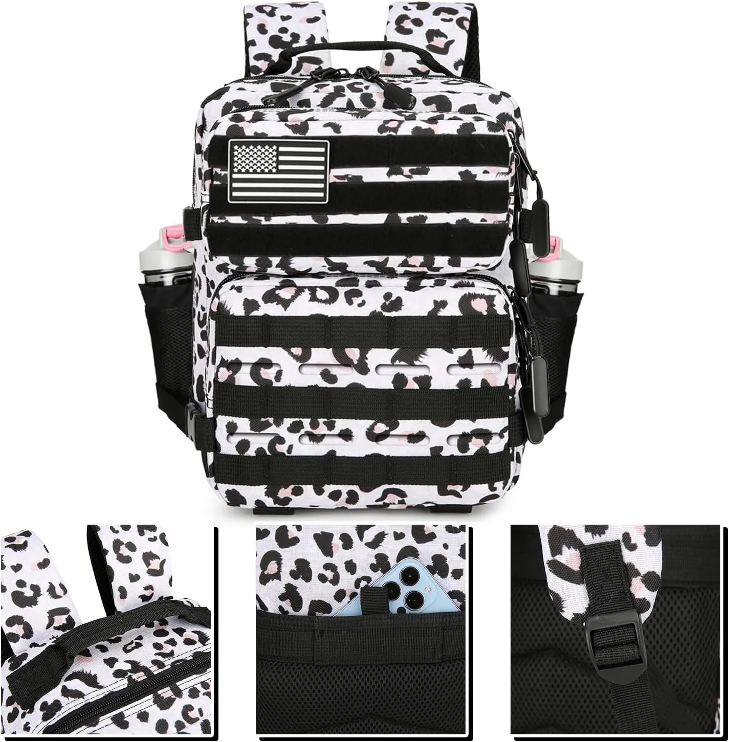 9L Mini Tactical Backpack 9L Assault Pack 9L Tactical Backpack Hiking Fitness Backpack（White Leopard）