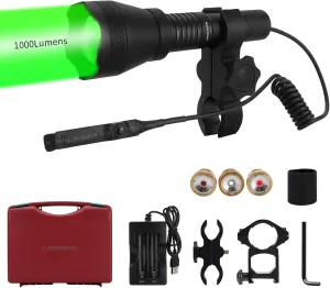 A10 Ultimate 1000 Lumens Green Hunting Light Flashlight with Rubber Halo Shield, Red White 850nm Infrared IR Torch, Long Range Zoomable Scope Light for Predator, Coyote, Varmint, Hog