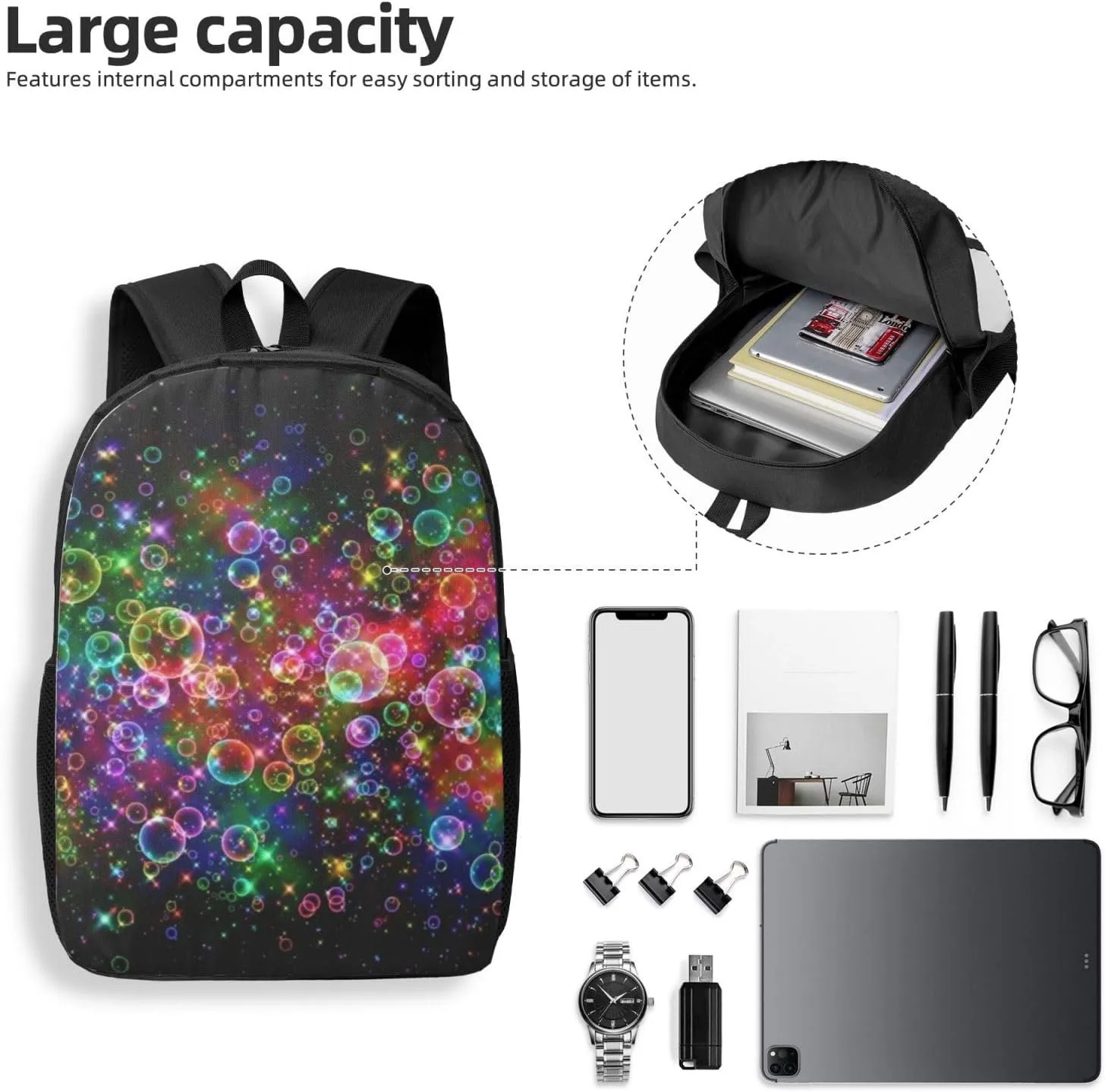 Abstract Trippy Aesthetic Bubble Creative Psychedelic Backpack, 17 Inch Travel Business Laptop Backpack For Women Men
