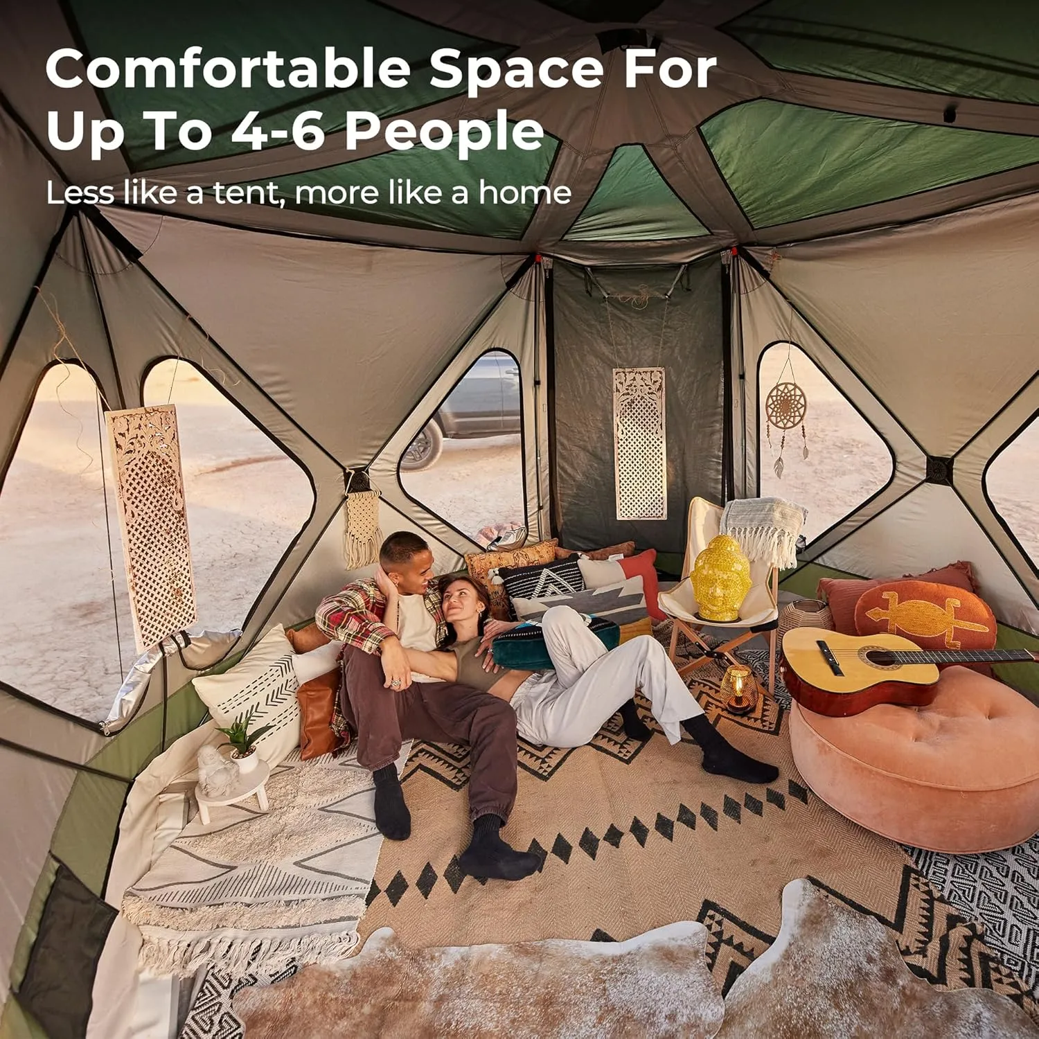 ACACIA Camping Tent, Pop Up Camping Tent with 8 Windows and Footprint, Waterproof Windproof Easy Setup Hub Tent for Family Camping, Hiking and Glamping