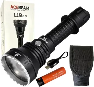 Acebeam L19 2.0 Long Range Flashlight SFT40 Hi 6500k White Led -Throw 1083M 2,200 lumens w/Battery, Holster and Eco Sensa USB C charging cable included., acebeam-l19-20-white
