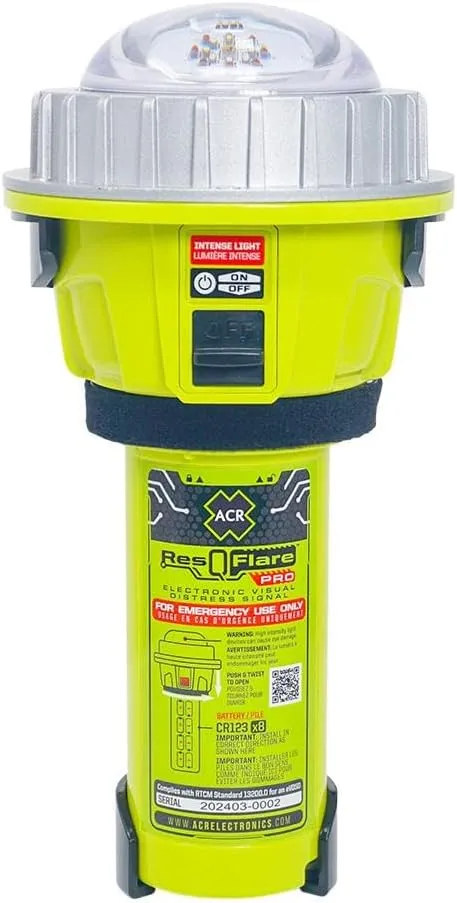 ACR ResQFlare PRO Electronic Distress Flare, High-Powered LED SOS Signal, USCG Approved, Infrared IR Night Search & Rescue, Waterproof, Buoyant Marine Flare, Emergency Signaling for Boating