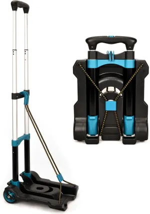 Acroma Foldable Luggage Cart - Lightweight 77lb Capacity Hand Truck, 2-Wheel Utility Dolly with Elastic Ropes, Ideal for Travel & Office Use. HT0032 (Blue)