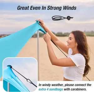 ADesign Windproof Beach Tent Sun Shelter with 8 Sandbags, Wind Resistant Large Family Beach Canopy with Sand Shovel, UPF50 , 6.5 FT Tall, Easy Setup Sun Shade for Beach Vacation