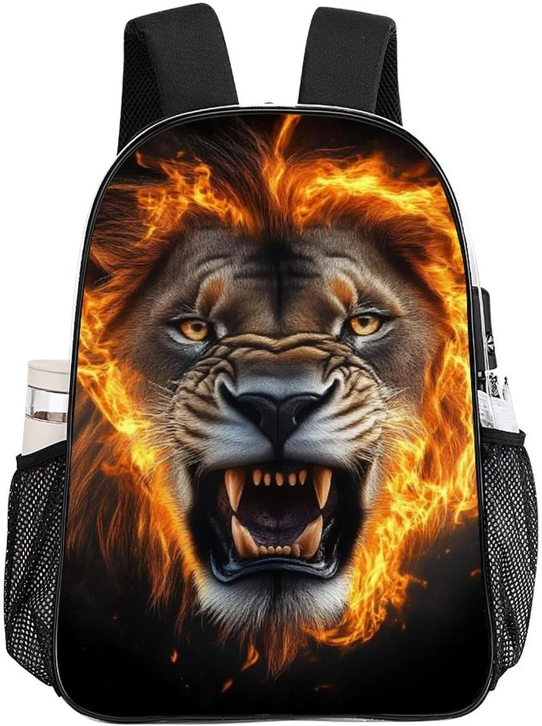 Adults Lightweight Cool Flame Lion Fire Art Rucksacks Large Capacity Bookbag Transparent Bag for Trekking Outdoors Bicycle