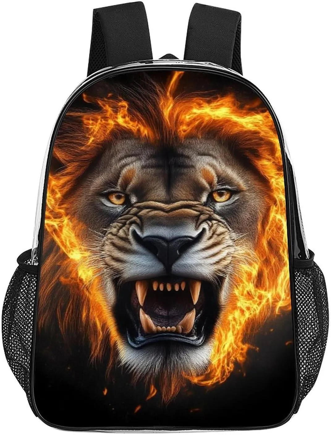 Adults Lightweight Cool Flame Lion Fire Art Rucksacks Large Capacity Bookbag Transparent Bag for Trekking Outdoors Bicycle