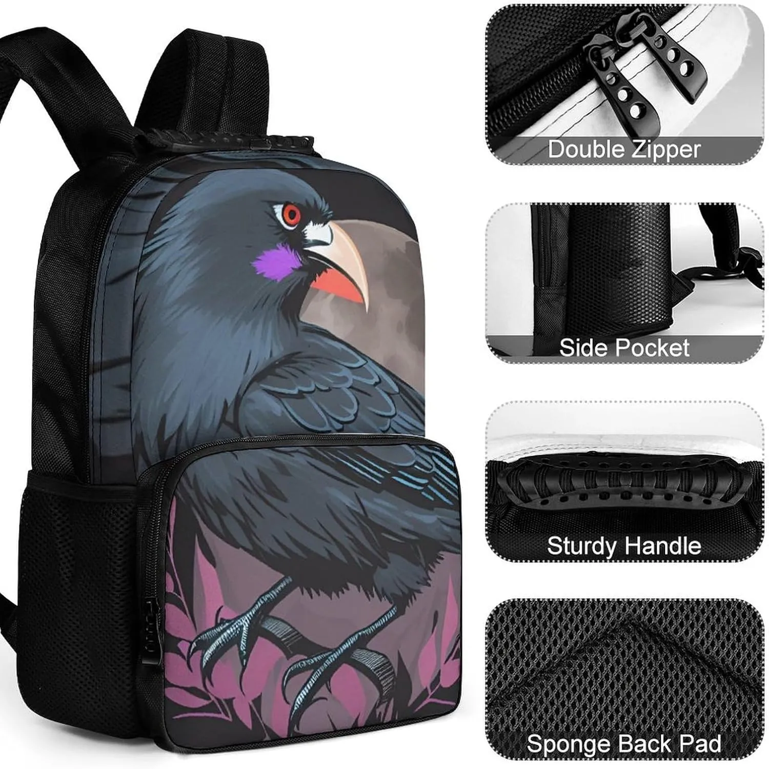 Adults Lightweight Horrible Night Crow Bloody Art Shoulder Book Bags Big Capacity Shoulder Bag With Adjustable Shoulder Straps for Trekking Work Walking Cycling