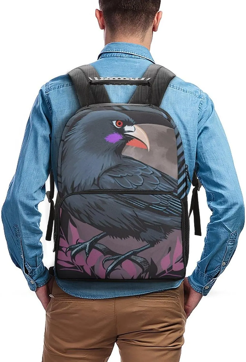 Adults Lightweight Horrible Night Crow Bloody Art Shoulder Book Bags Big Capacity Shoulder Bag With Adjustable Shoulder Straps for Trekking Work Walking Cycling