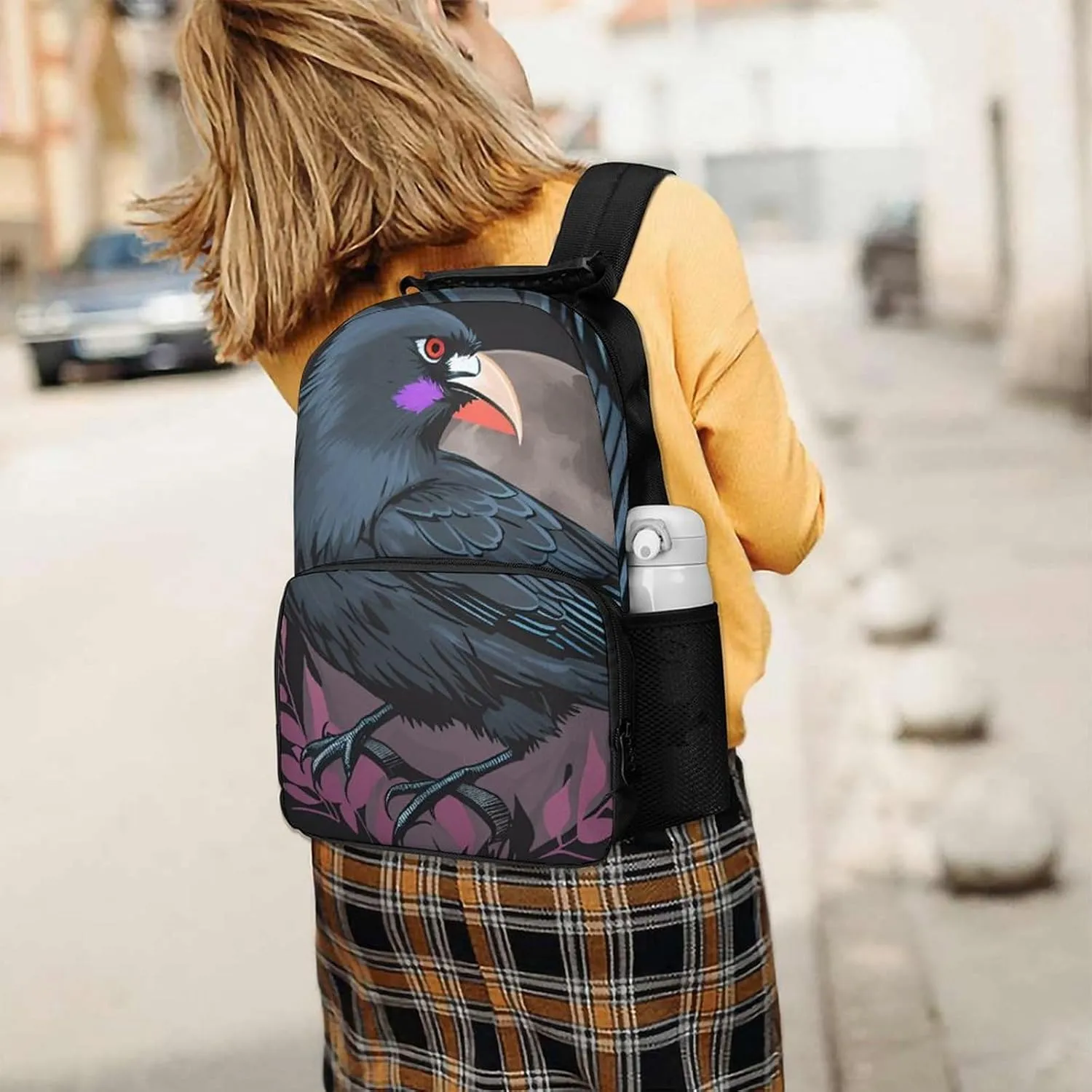 Adults Lightweight Horrible Night Crow Bloody Art Shoulder Book Bags Big Capacity Shoulder Bag With Adjustable Shoulder Straps for Trekking Work Walking Cycling
