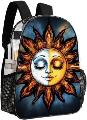 Adults Lightweight Sun And Moon Space Art Rucksacks Large Capacity Bookbag Transparent Bag for Trekking Outdoors Bicycle