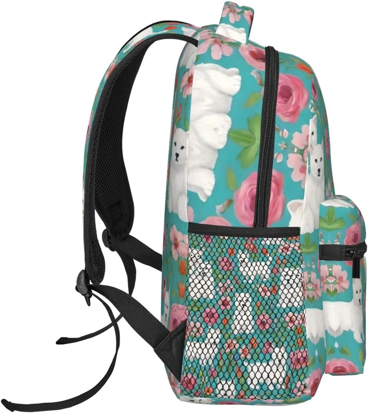 Adults Lightweight White Cat Floral Art Rucksacks Large Capacity Bookbag With Adjustable Shoulder Straps for Trekking Outdoors Bicycle