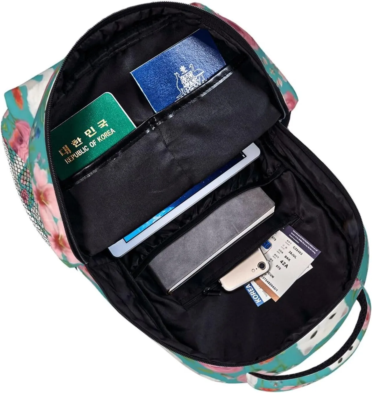 Adults Lightweight White Cat Floral Art Rucksacks Large Capacity Bookbag With Adjustable Shoulder Straps for Trekking Outdoors Bicycle