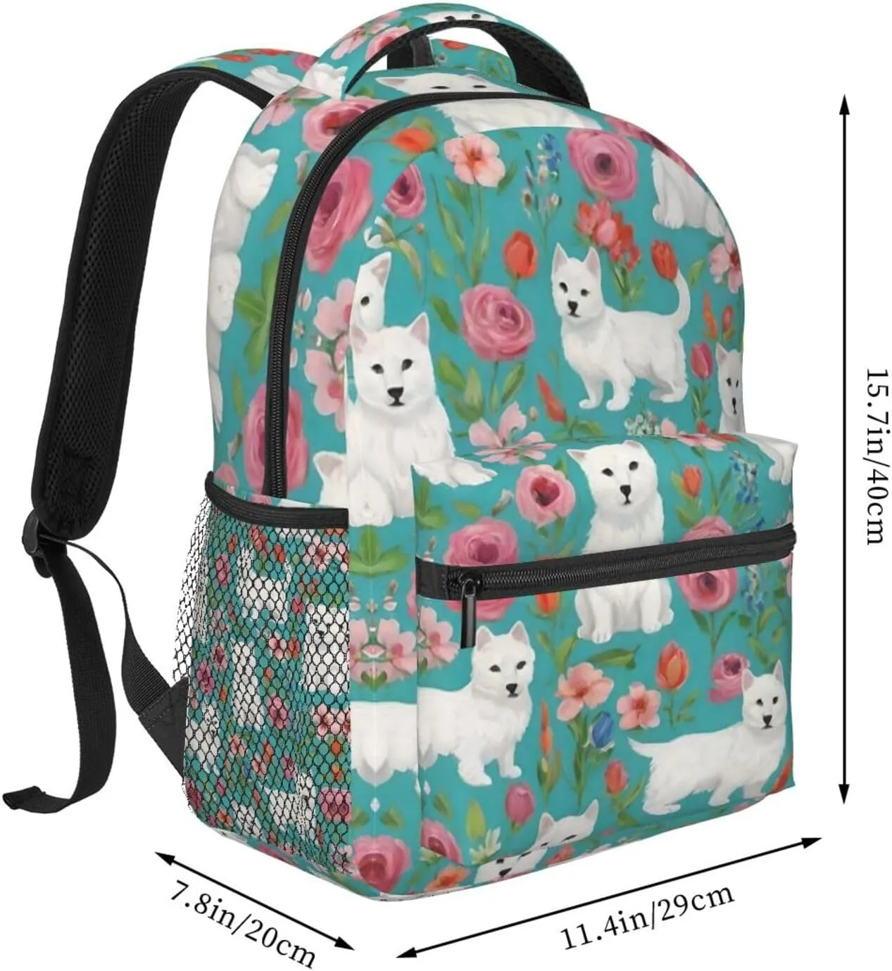Adults Lightweight White Cat Floral Art Rucksacks Large Capacity Bookbag With Adjustable Shoulder Straps for Trekking Outdoors Bicycle