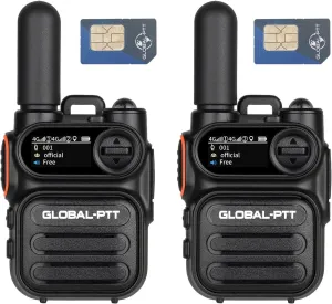 Advanced Walkie Talkie 2-Pack with Sim Cards 4G Connectivity for Global Communication - Integrated Flashlight and Multi-Function Keys for Two Way Radios Long Range (Classic Black)