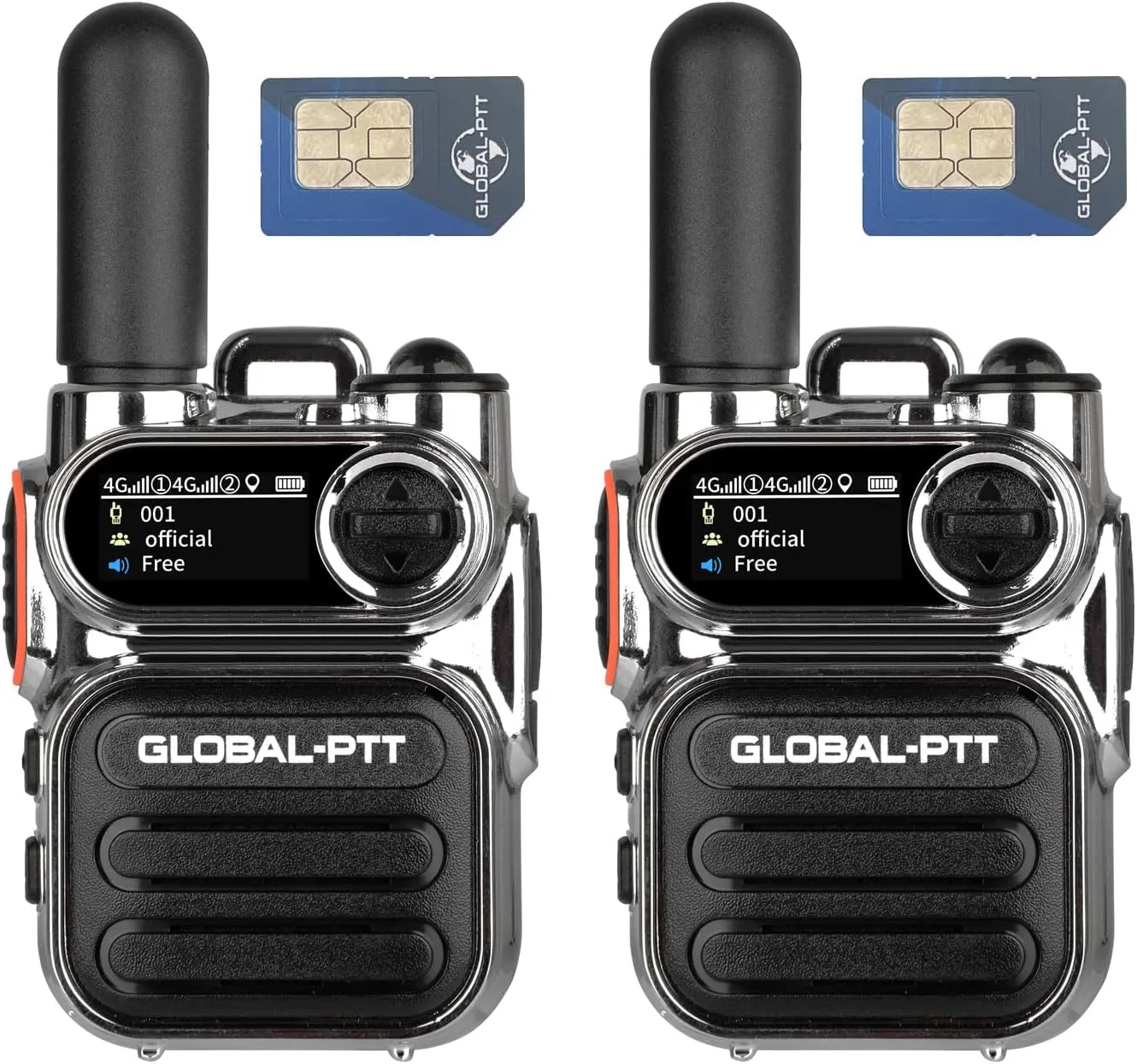 Advanced Walkie Talkie 2-Pack with Sim Cards 4G Connectivity for Global Communication - Integrated Flashlight and Multi-Function Keys for Two Way Radios Long Range (Silver)