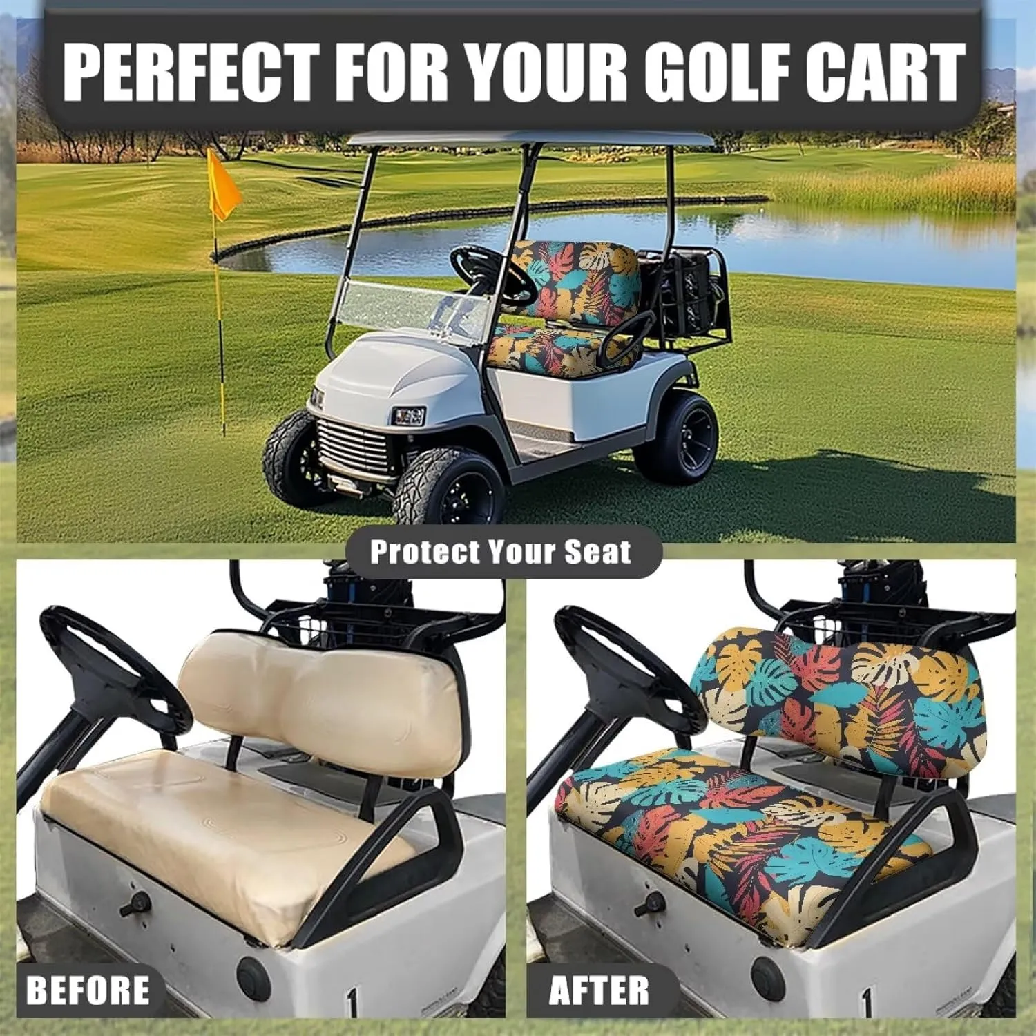 AFPANQZ All-Season Golf Cart Seat Cover - Fade & Tear Resistant 2 Passenger or 2 2 Passenger 's Dustproof Seat Cover