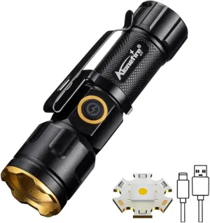 ALONEFIRE X77 LED Mini Flashlight High Lumens USB C Rechargeable Zoom Small Flashlight Bright Lightweight Pocket Size Long Range with 5 Light Modes Magnetic with Clip, Rechargeable Battery for EDC