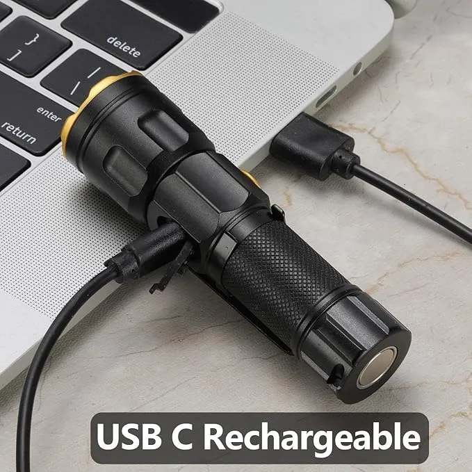 ALONEFIRE X77 LED Mini Flashlight High Lumens USB C Rechargeable Zoom Small Flashlight Bright Lightweight Pocket Size Long Range with 5 Light Modes Magnetic with Clip, Rechargeable Battery for EDC