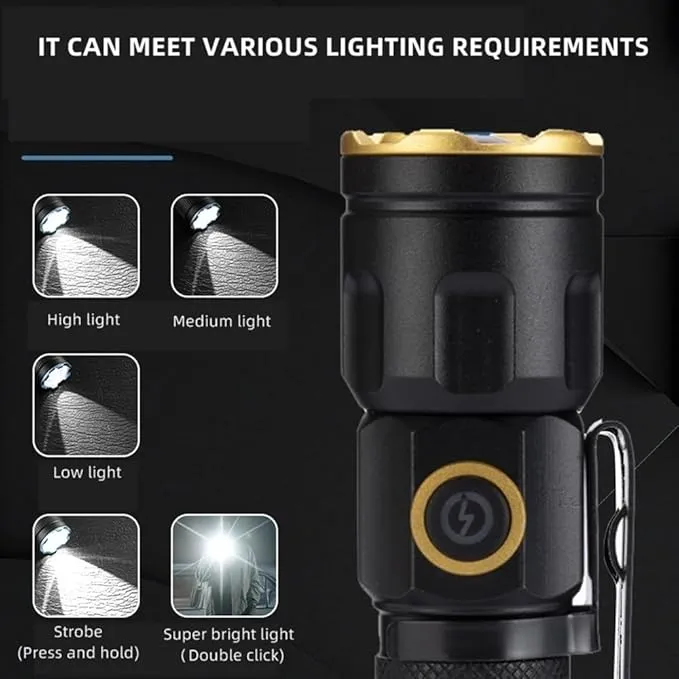 ALONEFIRE X77 LED Mini Flashlight High Lumens USB C Rechargeable Zoom Small Flashlight Bright Lightweight Pocket Size Long Range with 5 Light Modes Magnetic with Clip, Rechargeable Battery for EDC
