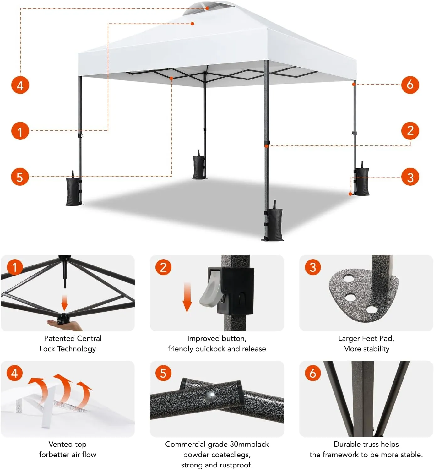 Amada 10x10 Pop Up Canopy with Sidewalls, Beach Tent with Wheel Cover Bag, Easy Outdoor Sun Shade for Events, Parties, Camping, Gazebo with 1-Button Push,White