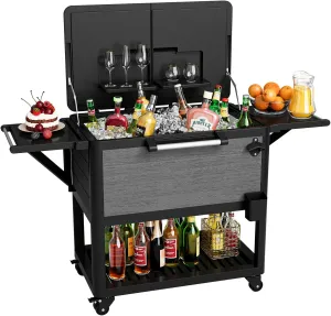 Amopatio 104 Quart Rolling Ice Chest Cooler Cart with Wheels, Portable Mobile Outdoor Cooler Bar Cart with Storage Shelf & Bottle Opener, Patio Cooler for Drinks, Party, Camping, Backyard, Deck, BBQ