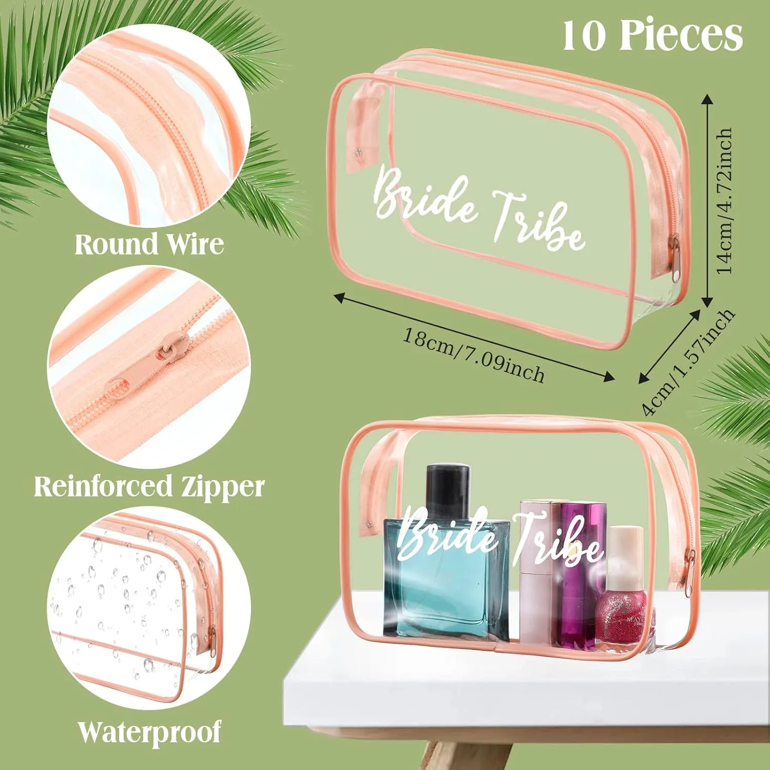Amylove 10 Pcs Bride Cosmetic Bag Clear Makeup Bags Toiletry Makeup Travel Cosmetic Bag Clear PVC Bags for Wedding Party Bridesmaid Proposal Bridal Gift(Pink)
